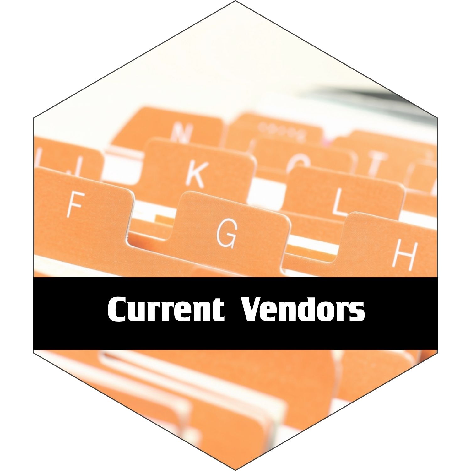 Current Vendor List - Roladex with orange letter tabs